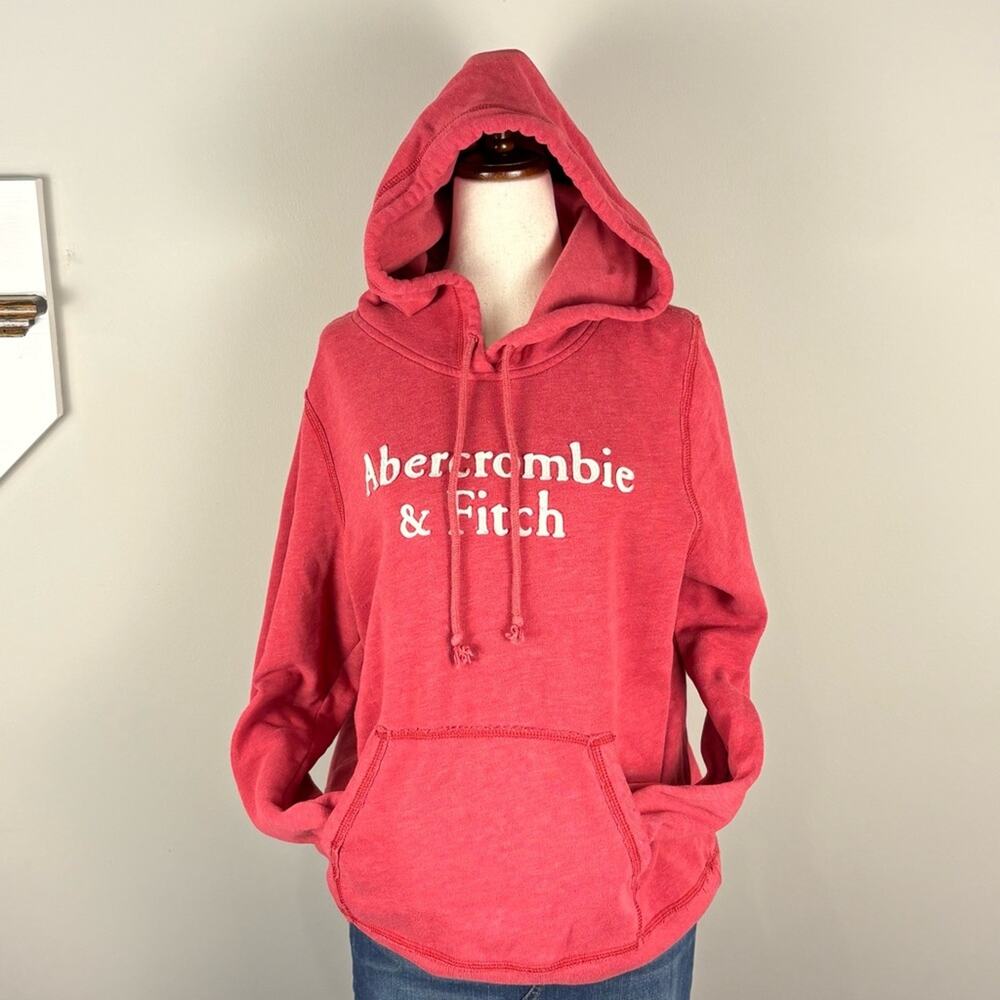 Abercrombie & Fitch Red Hoodie Sweatshirt Preppy Y2K Pockets Women's Size Large